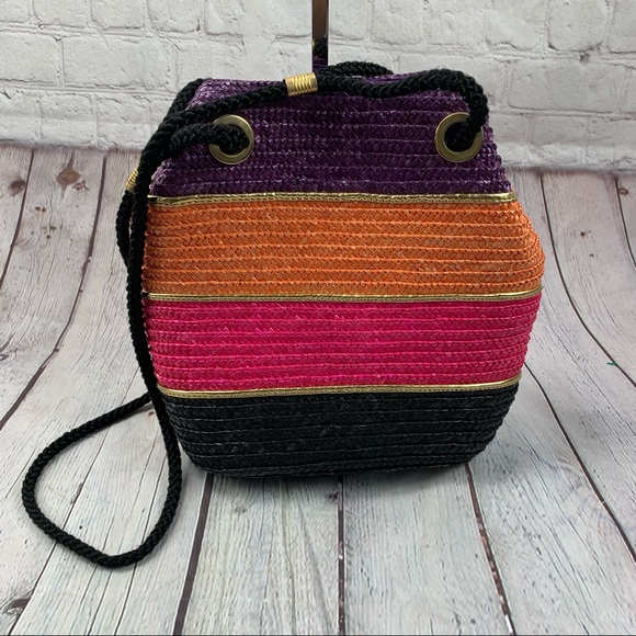 Vintage Handbags - Vintage Chic Multicolor Straw Handbag Shoulder Bag